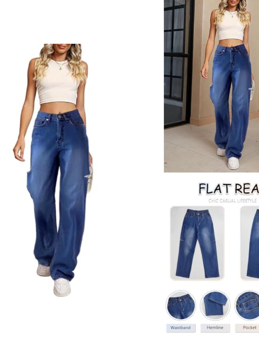 Womens High Waist Wide Leg Baggy Boyfriend Jeans Loose Denim Pants